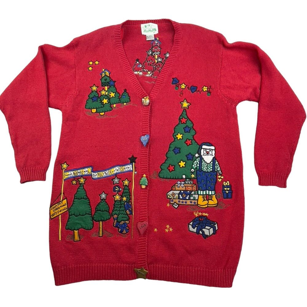Vintage The Quacker Factory Women Cardigan Sweater Medium Christmas Holiday Knit
